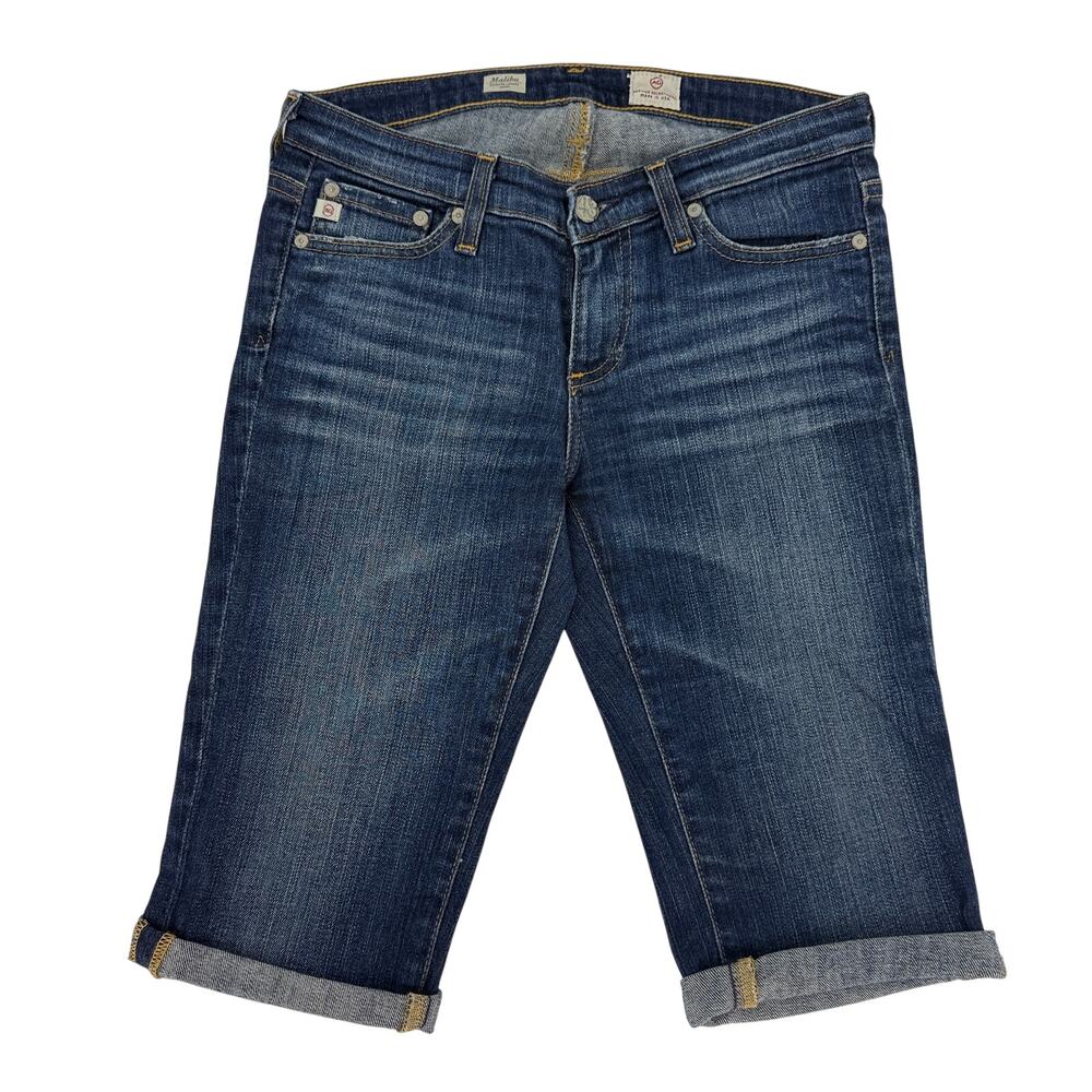 AG Malibu Bermuda Length Denim Jean Shorts Size 25 Dark Wash Roll Cuff Low Rise